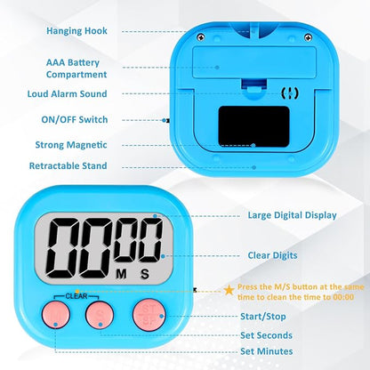 ZILLEEN 12 Pack Kitchen Timers for Cooking Digital Classroom Timers for Kids Teachers Blue Green Pink - Image 8