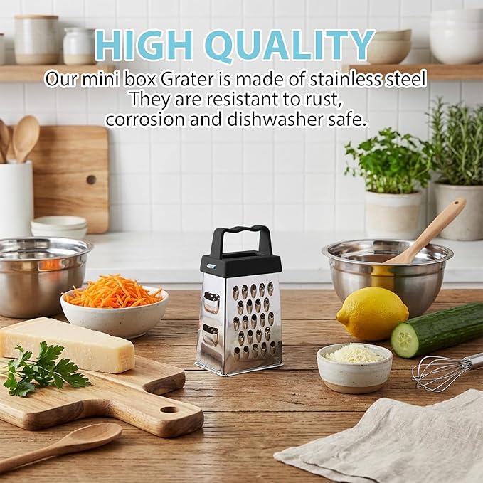 12 Pcs Mini Cheese Grater Stainless Steel Box Grater with 4 Sides Professional Fine Coarse Handheld Slicer Small Lemon Safe Zester Shredder for Kitchen Ginger Vegetable Potatoes Food - Image 4