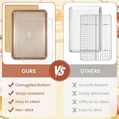 Baking Sheet with Wire Rack Set, 2 Sheet Pans(17.5'' X 11.8'') with 2 Cooling Racks, Thickened Nonstick Cookie Sheet for Baking, Carbon Steel Baking Pan