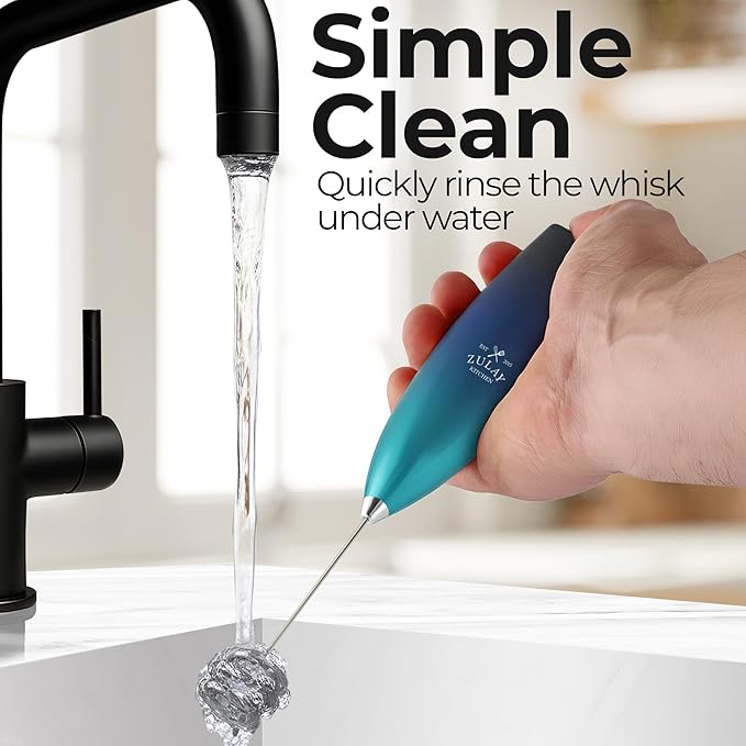 Zulay Kitchen Patented Tornado Triple Whisk Milk Frother with 4 Duracell Batteries – Handheld Foam Maker for Coffee, Lattes, Matcha & Hot Chocolate – Rich, Creamy Froth in Seconds - Sea Depth - Image 9