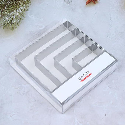 Square Cookie Cutter Set Large - 5 Inch, 4 Inch, 3 Inch, 2 Inch - Geometric Frame Plaque Cookie Cutters Shapes Biscuit Molds - Stainless Steel