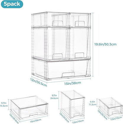 Vtopmart 6 Pack Clear Stackable Storage Drawers,Easy to Assemble Baby Bottle with handles,Plastic Drawers for Kitchen Pantry,Cabinet,Under Sink Organization - Image 2