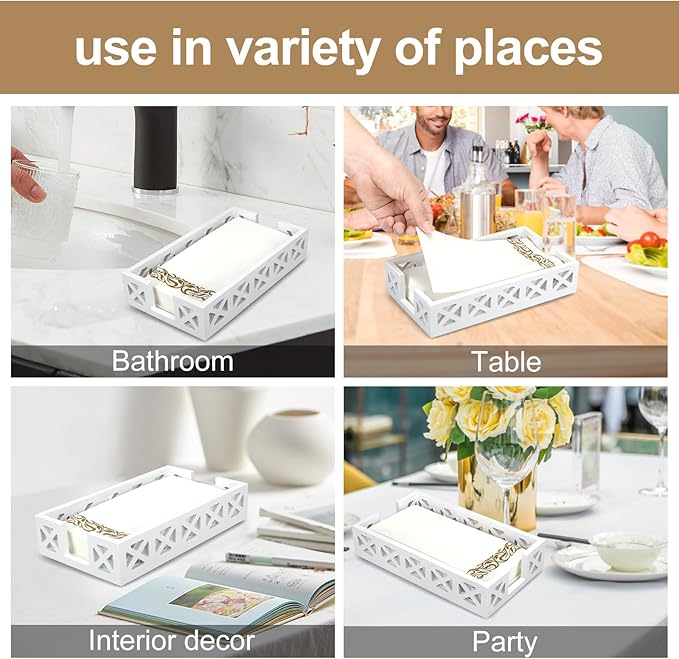Guest Towel Holder Tray for Bathroom Napkin Holder Modern Disposable Hand Towel Holder Basket White Wooden Napkins Holder for Table Paper Rustic Bathroom Towel Tray Flat Wood Dinner Napkin Holder