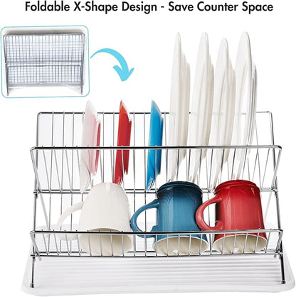 Youeon Foldable Dish Drying Rack with Drip Tray, Stainless Steel 2 Tier Dish Drainer Rack, Collapsible Dish Drainer, Folding Dish Rack for Kitchen Sink, Countertop, Cutlery, Plates, Dishes - Image 6