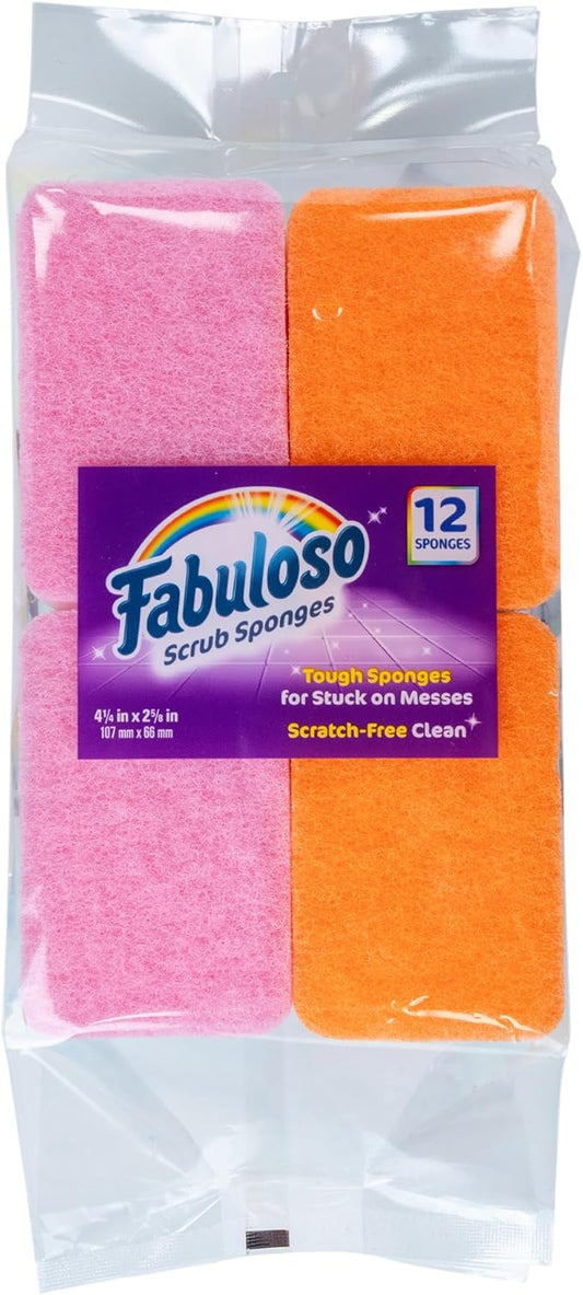 Fabuloso Scratch-Free Kitchen Dish Sponges, Rainbow Cellulose Scrubber Sponge with Scouring Pad for Dishes, Pots, Pans, Counters and Sinks, Tough on Messes, 4.25 x 2.75 x 1.25 in, 12 Count by Fabuloso