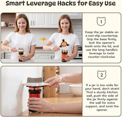 Mcbazel 4-in-1 Adjustable Jar Opener for Seniors with Weak Hands, Lightweight ABS & Stainless Steel Teeth Bottle Opener, Multi-Functional Lid Remover for 0.6"-3.5" Caps & Beer Bottles