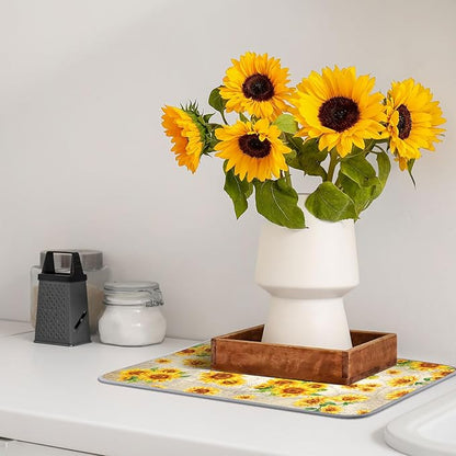 Zonon Dish Drying Mat for Kitchen Counter 16 x 24 Microfiber Absorbent Dish Drainer Rack Pads Fast Dry Mat Vintage Kitchen Decorations(Yellow,16" X 24",Sunflower) - Image 7