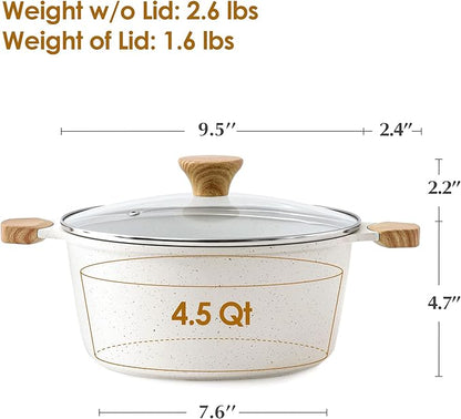 SENSARTE Ceramic Nonstick Stock Pot with Lid, 4.5 Quart Induction Cooking Pot with Tempered Glass Lid, Stew Pot for Soup and Oatmeal, Pasta Casserole, PFOA PFAS PTFE Free, White - Image 2