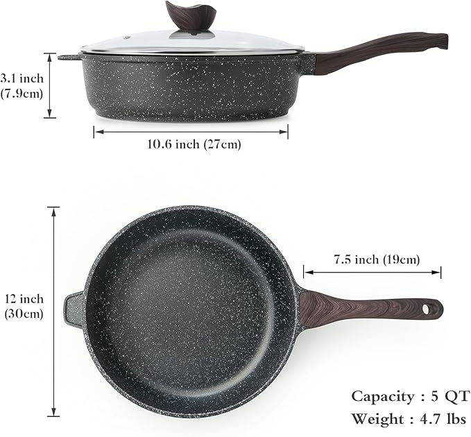 Kordisen Nonstick Deep Frying Pan with Lid, 12 Inch Large Skillet, 5 Qt Non Stick Saute Pan for Cooking, Healthy Induction Cookware, PFOA Free - Image 6