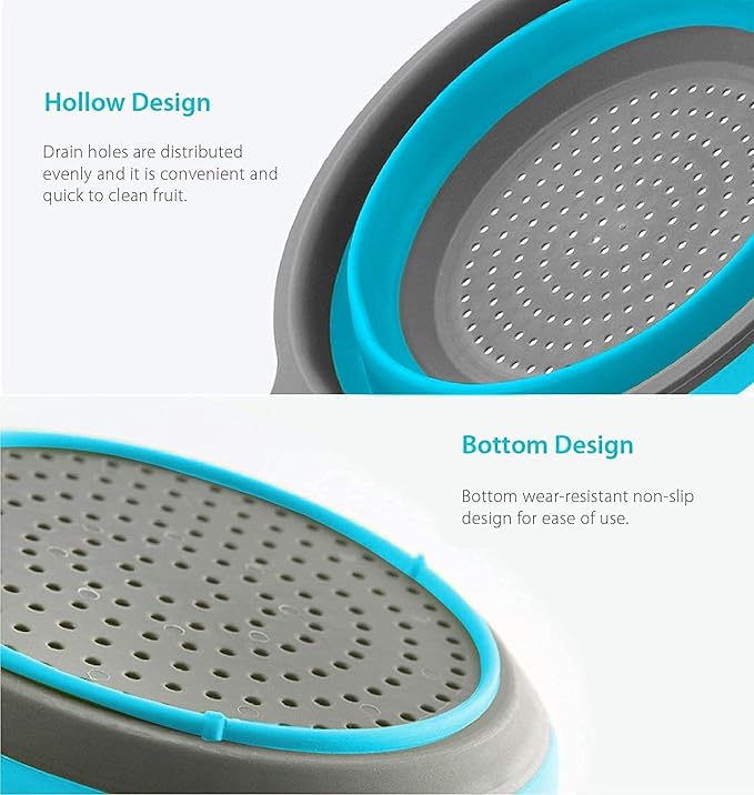 Kitchen Foldable Silicone Strainer Colanders, Collapsible Colanders with Handles, Space-Saver Folding Strainer Colander for Draining Pasta, Vegetable (Blue) - Image 5