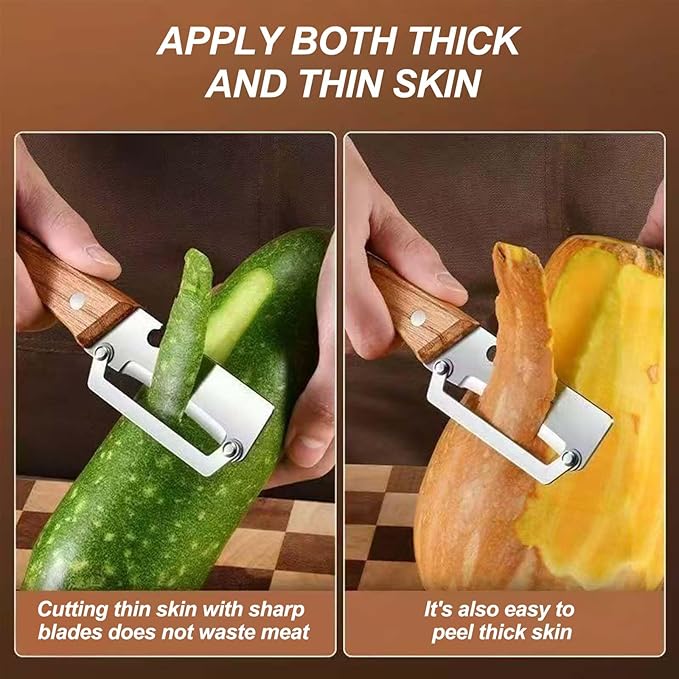 2PCS Vegetable Peeler, Multifunctional Vegetable Peeler, with Wooden Handle and Bottle Opener, Stainless Steel Blade Kitchen Tool for Fruit Vegetable, Pumpkin, Radish, Apple - Image 2