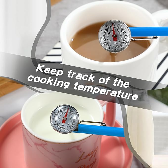 Xuhal 6 Pcs Stainless Steel Kitchen Thermometer with 5 Inch Long Stem 1 Inch Dial Thermometer Milk Frothing Food for Oven Probe Meat Grill BBQ Cooking Chocolate Water(Blue) - Image 4