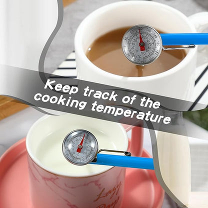 Xuhal 6 Pcs Stainless Steel Kitchen Thermometer with 5 Inch Long Stem 1 Inch Dial Thermometer Milk Frothing Food for Oven Probe Meat Grill BBQ Cooking Chocolate Water(Blue) - Image 4