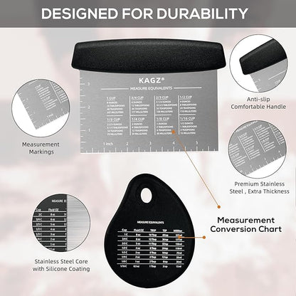 Bench Scraper & Chopper - Multifunctional Dough Scraper with Silicone Bowl Scraper, Sturdy Stainless Steel Dough Cutter for Baking, Pastry Cutter for Bread Pizza Cake with Measuring Scale - Image 6