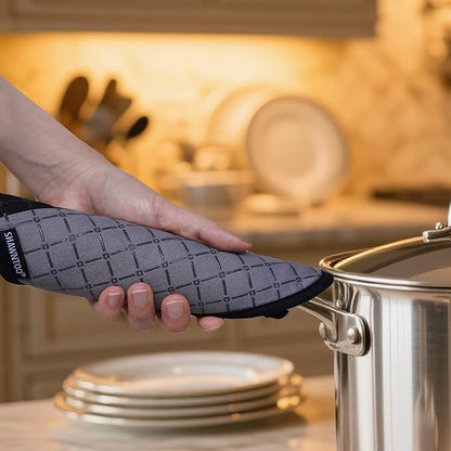 Oven Mitts and Pot Holders Sets 6pcs, Kitchen Oven Glove,High Heat Resistant 550 Degree Extra Long Oven Mitts and Potholders with Non-Slip Silicone Surface for Home Essentials (Grey) (Gray 2) - Image 5