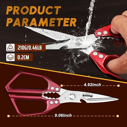 HUUSK Kitchen Scissors for Food - Stainless Steel Kitchen Shears, Sharp Red Meat Scissors Dishwasher Safe, Heavy Duty Poultry Shears, Japanese Cooking Scissor for Chicken, Christmas Gift for Men Women - Image 7