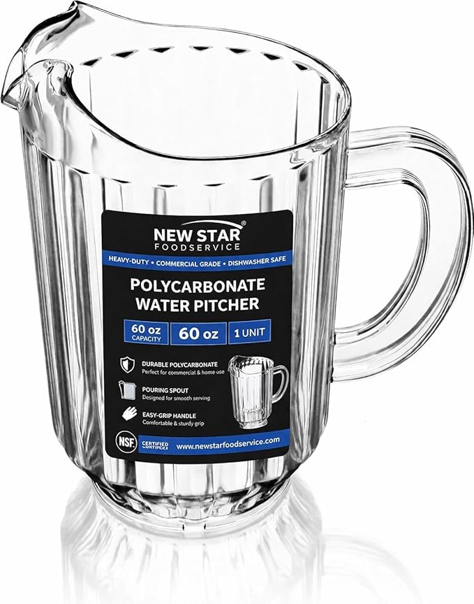 New Star Foodservice Commercial Polycarbonate Water Pitcher, 60 oz, Clear by NewStarFoodservice