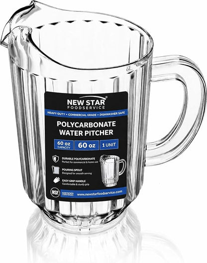 New Star Foodservice Commercial Polycarbonate Water Pitcher, 60 oz, Clear by NewStarFoodservice