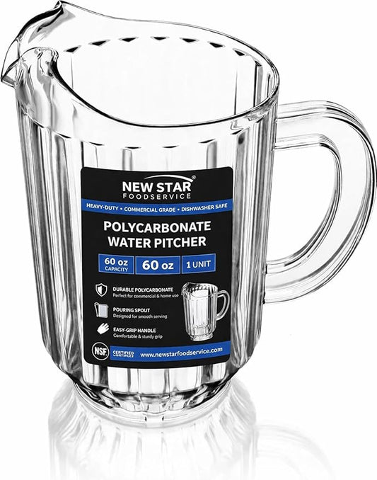 New Star Foodservice Commercial Polycarbonate Water Pitcher, 60 oz, Clear by NewStarFoodservice