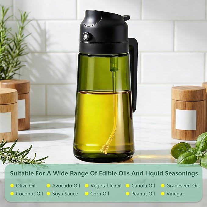 Olive Oil Sprayer & Dispenser Bottle for Cooking, Air Fryer, BBQ, and Salad – 2-in-1 Oil Mister Kitchen Accessory (Black)