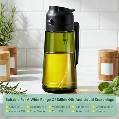 Olive Oil Sprayer & Dispenser Bottle for Cooking, Air Fryer, BBQ, and Salad – 2-in-1 Oil Mister Kitchen Accessory (Black)