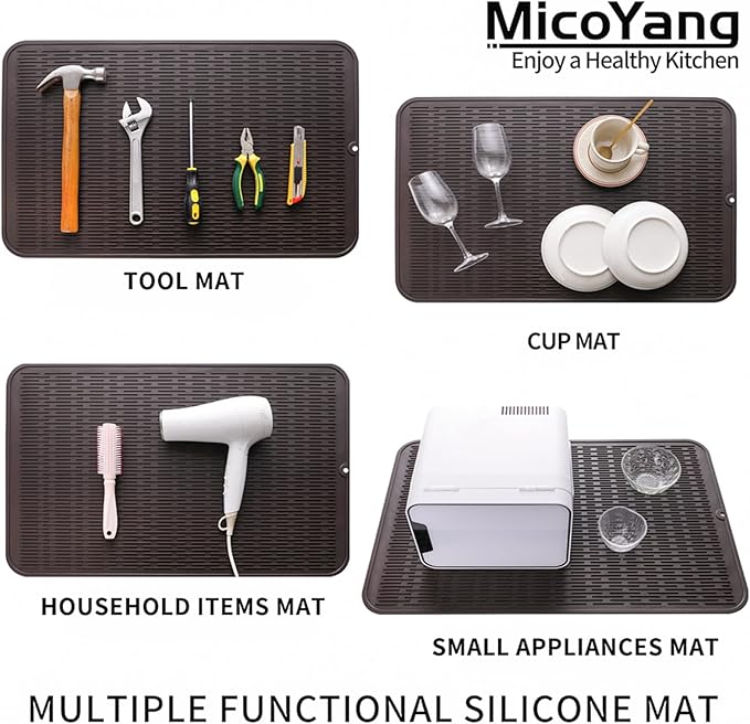 MicoYang Silicone Dish Drying Mat for Multiple Usage,Easy clean,Eco-friendly,Heat-resistant Silicone Mat for Kitchen Counter or Sink,Refrigerator or Drawer Liner Coffee 3XL 28 inches x 18 inches - Image 4