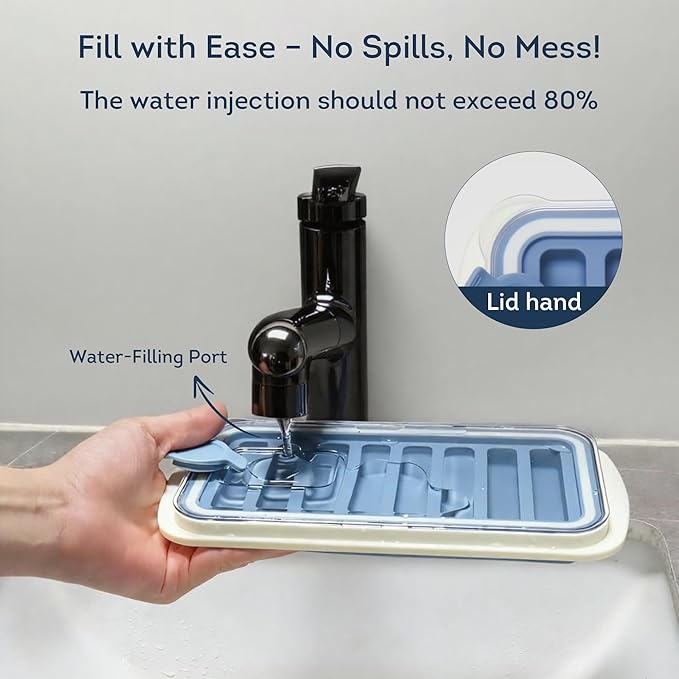 Lily's Home Flexible Silicone Ice Cube Tray - Durable Easy Release - Fresh Youthful Colors - Water Fill Port - Compact 9x4.5 Size - Multi-Purpose Use - Ice Cube Trays for Freezer - Set of 3 - Image 3