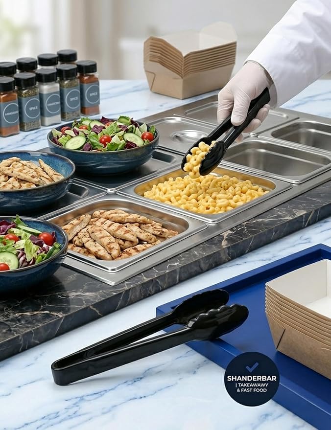 40 Pcs Plastic Tongs for Serving 9 Inch, Black Heavy Duty Hard Plastic Serving Tong Reusable or Disposable, Kitchen Utensils Set Salad Tongs Bulk for Food, Buffets, BBQ, Catering, Events and Parties