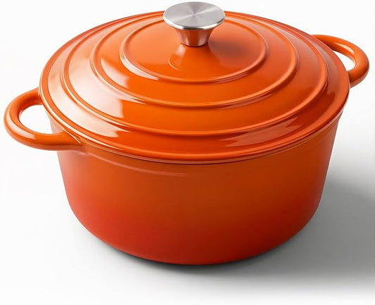 Miereirl 6 Quart Enameled Dutch Oven Pot with Lid, Cast Iron Dutch Oven with Dual Handles for Bread Baking, Cooking, Non-stick Enamel Coated Cookware (Orange)