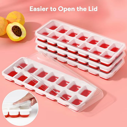 Ice Cube Trays 4 Pack, Airabc Silicone Ice Cube Trays with Removable Lid, Easy-Release Flexible 14-cube Ice Trays, LFGB Certified and BPA Free, Stackable Ice Trays with Covers for Cocktail, Freezer - Image 6
