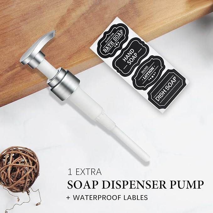 Amolliar Plastic Mason Jar Soap Dispenser with Pump Lid,16OZ Refillable Hand Soap Dispenser Set with Cute Lables - Farmhouse Decor for Kitchen/Bathroom, Liquid Soap, Dish Soap, Lotion (Silver) - Image 3