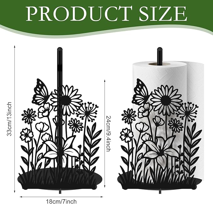 Wildflower Kitchen Countertop Paper Towel Holder Decorative Paper Towel Holder Black Metal Tissue Stand Kitchen Decor Accessories for Home Party Bathroom Countertop Dining Table