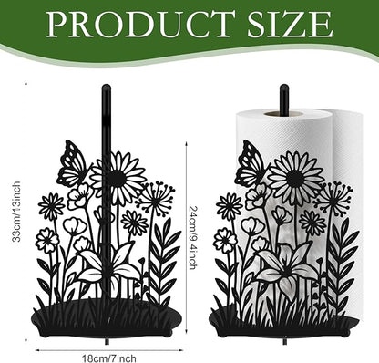 Wildflower Kitchen Countertop Paper Towel Holder Decorative Paper Towel Holder Black Metal Tissue Stand Kitchen Decor Accessories for Home Party Bathroom Countertop Dining Table