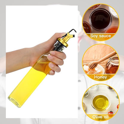 Hushee 12 Pcs Clear Glass Olive Oil Dispenser Bottles Sets Include 8oz Glass Bottle with Spout Oil Vinegar Cruet Container for Kitchen Stainless Steel Funnel Black Labels with White Pen(Gold) - Image 4