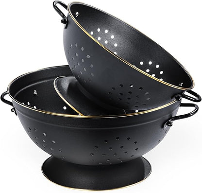 Metal Colander Set of 2, Strainer Basket with Handles perfect for Spaghetti, Pasta, Berry, Vegetable, Fruit, Solid Base Powder Coated Self-draining Kitchen Colander Bowel, 3.5 & 5 Qt, Matte Black by Unknown
