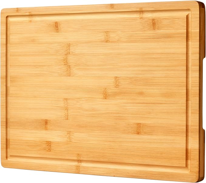 Bamboo Cutting Board for Kitchen, 18" Large Wood Charcuterie Cheese Board, Wooden Chopping Block with Side Handles and Juice Grooves by ALLSUM