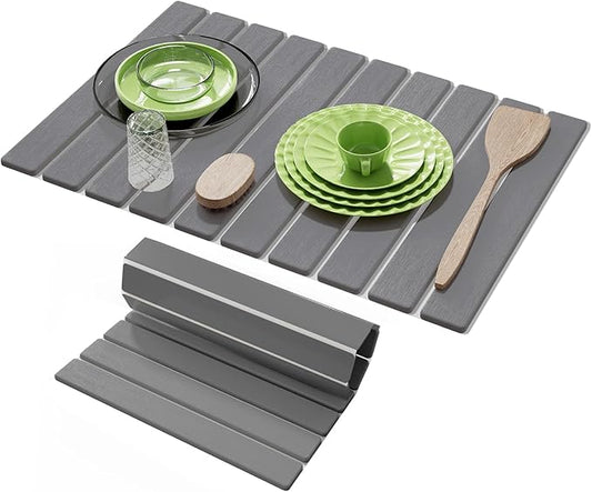 Stone Dish Drying Mats for Kitchen Counter,23.6''x15.3'' Foldable Quick Dry Stone Mat Kitchen,Eco-Friendly,Absorbent Diatomaceous Earth Mats for Dishes Bottles Cups Bathroom Any Countertop-Dark Gray by AEFLMHealth%C2%B7Home