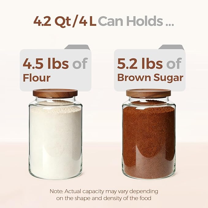 ComSaf 2Pcs (4.2Qt) Wide-Mouth Flour Sugar Storage Containers - Include Scoops & Labels, Easy to Scoop & Airtight, Large Glass Jar for Bakers to Store Bulk Flour, Rice, and Dry Goods in Kitchen Pantry - Image 3