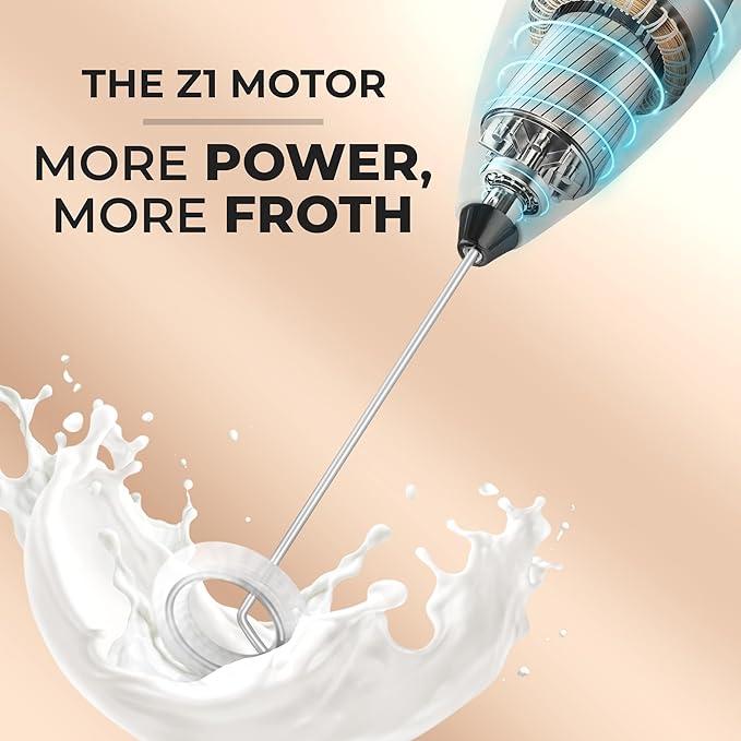Zulay Kitchen Powerful Milk Frother Wand With 4 AA Duracell Batteries - Ultra Fast Handheld Drink Mixer - Electric Whisk Foam Maker for Coffee, Lattes, Cappuccino, Matcha & Creamer - Gray & Black - Image 4