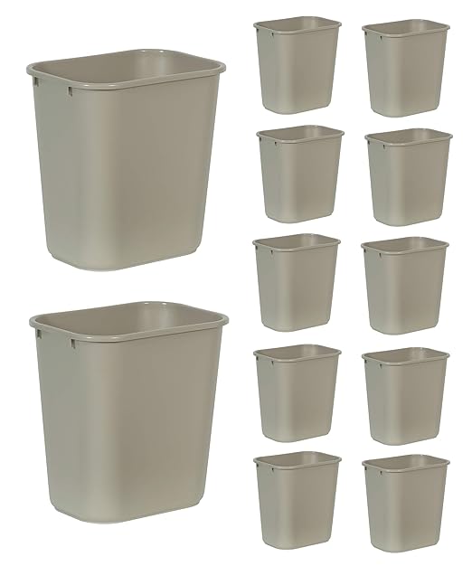 Rubbermaid Commercial Products Wastebasket/Trash Can, 7-Gallon/28-Quart, Beige, Plastic, for Bedroom/Bathroom/Office, Fits Under Desk/Sink, Pack of 12 by RubbermaidCommercialProducts