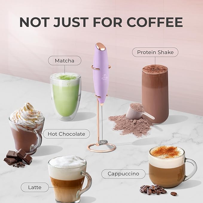 Zulay Kitchen Powerful Milk Frother Wand With 4 AA Duracell Batteries - Ultra Fast Handheld Drink Mixer - Electric Whisk Foam Maker for Coffee, Lattes, Cappuccino, Matcha & Creamer - Lilac & Rose Gold - Image 3