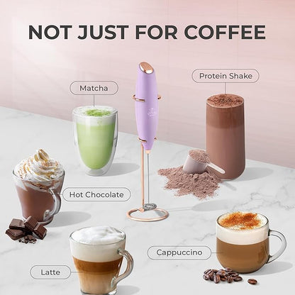 Zulay Kitchen Powerful Milk Frother Wand With 4 AA Duracell Batteries - Ultra Fast Handheld Drink Mixer - Electric Whisk Foam Maker for Coffee, Lattes, Cappuccino, Matcha & Creamer - Lilac & Rose Gold - Image 3