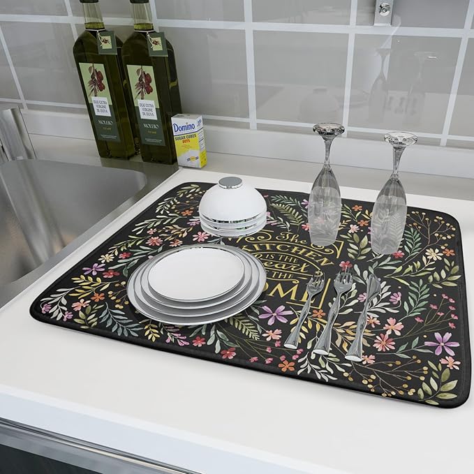Vintage Microfiber Dish Drying Mat Wildflowers Leaves Absorbent Dry Mat for Kitchen Counter Decor - Image 6