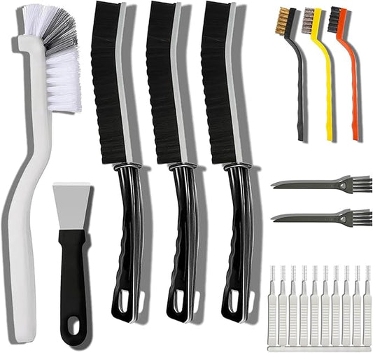 20-Piece Crevice Cleaning Brush Set - Multifunctional Kit with Precision Brushes, Scraper&Shower Cleaner Brush for Car, Kitchen, Bathroom, Grout, Sink, Cup, Teapot, Bottle, Blender, Corners &More by Unknown