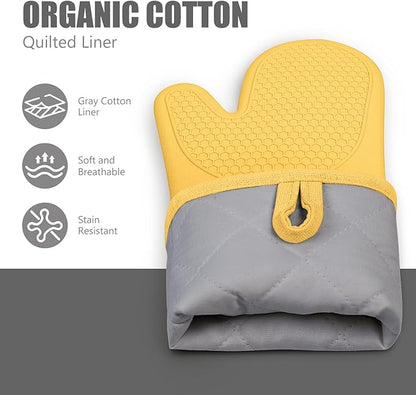 Rorecay Oven Mitts and Pot Holders Sets 6pcs, Extra Long Kitchen Silicone Oven Gloves Heat Resistant 500 Degrees Non-Slip Potholders Hot Pads for Baking Cooking, Quilted Liner, Samoan Sun - Image 4