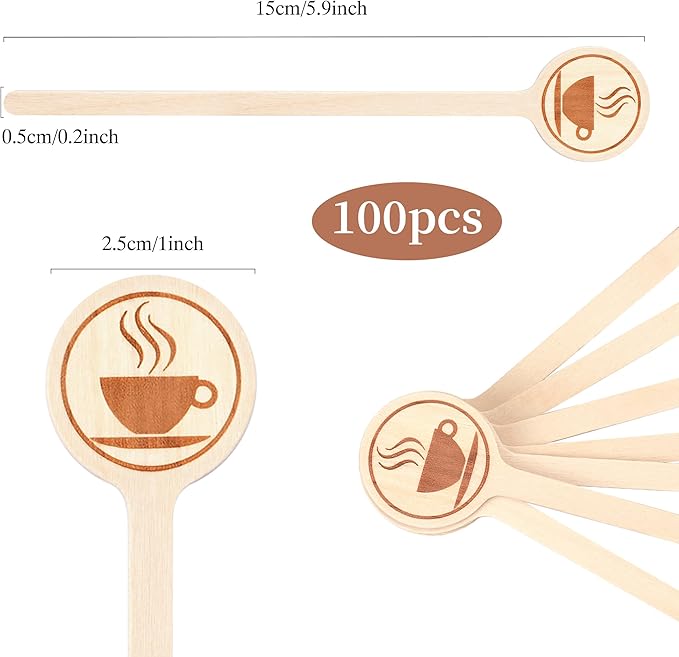 100Pcs Coffee Stirrers-5.9 Inch Natural Wooden Stir Sticks with Round Ends, Disposable Biodegradable Cafe Grade Coffee Stir Sticks Wood Beverage Mixer for Coffee Cocktails Milk Tea - Image 2