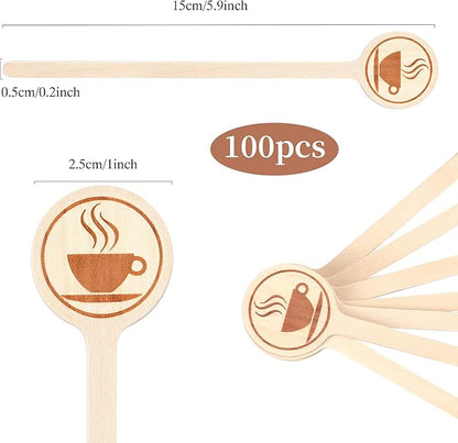 100Pcs Coffee Stirrers-5.9 Inch Natural Wooden Stir Sticks with Round Ends, Disposable Biodegradable Cafe Grade Coffee Stir Sticks Wood Beverage Mixer for Coffee Cocktails Milk Tea - Image 2