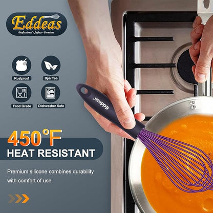 Silicone Whisk, Eddeas Whisk Non-Scratch Coated Whisks set of 3-Heat Resistant(450°F) Kitchen Wisk, Balloon Egg whisk Perfect for Blending, Whisking, Beating & Stirring, Purple - Image 4