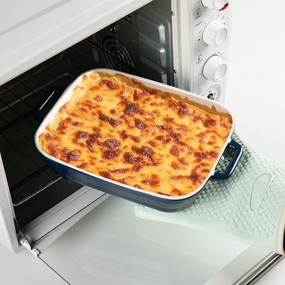 Sweejar Relief Casserole Dishes for Oven, Ceramic 9x13 Baking Pans Set for Cooking, Cake, Banquet and Daily Use, Rectangular Bakeware Set, Porcelain Baking Dish, Lasagna Pan Deep with Handles(Navy) - Image 4