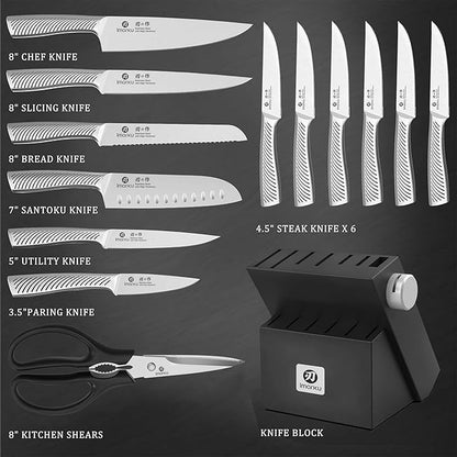 imarku Knife Block Set, 14Pcs High Carbon Stainless Steel Knife Set with Block, Kitchen Knife Set Black, Dishwasher Safe, Build-in Sharpener, Gifts for Mom - Image 5